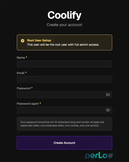 Create Coolify admin account