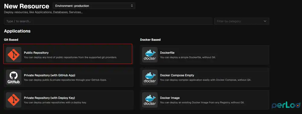 Choose repository in Coolify
