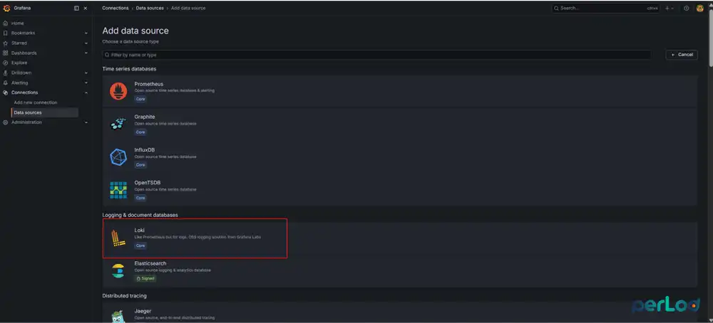 Select Loki data source in Grafana
