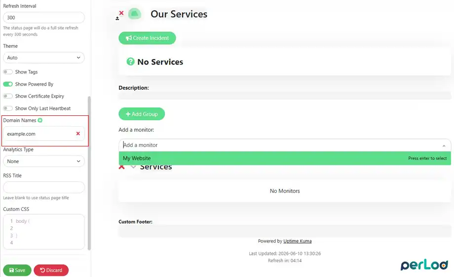 add monitors and domain to status page