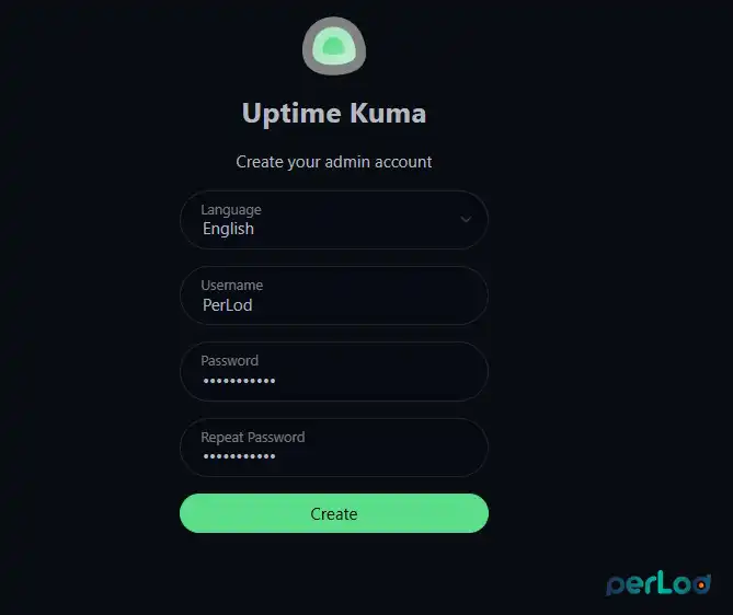 Admin account for Uptime Kuma
