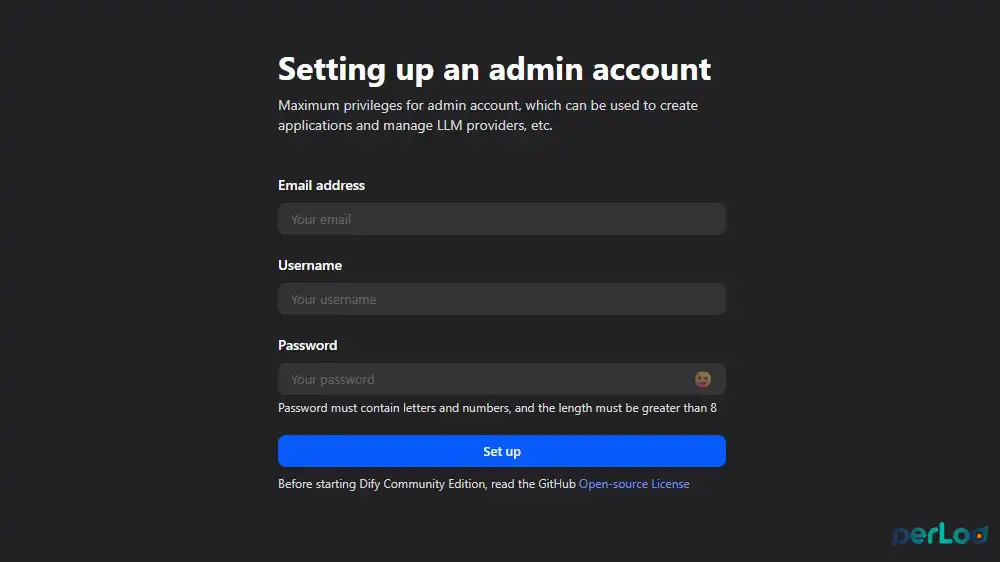 Dify admin account setup