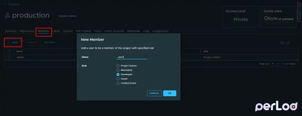 Add members to harbor project