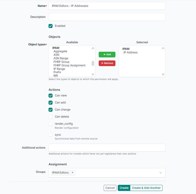 Add permissions to NetBox